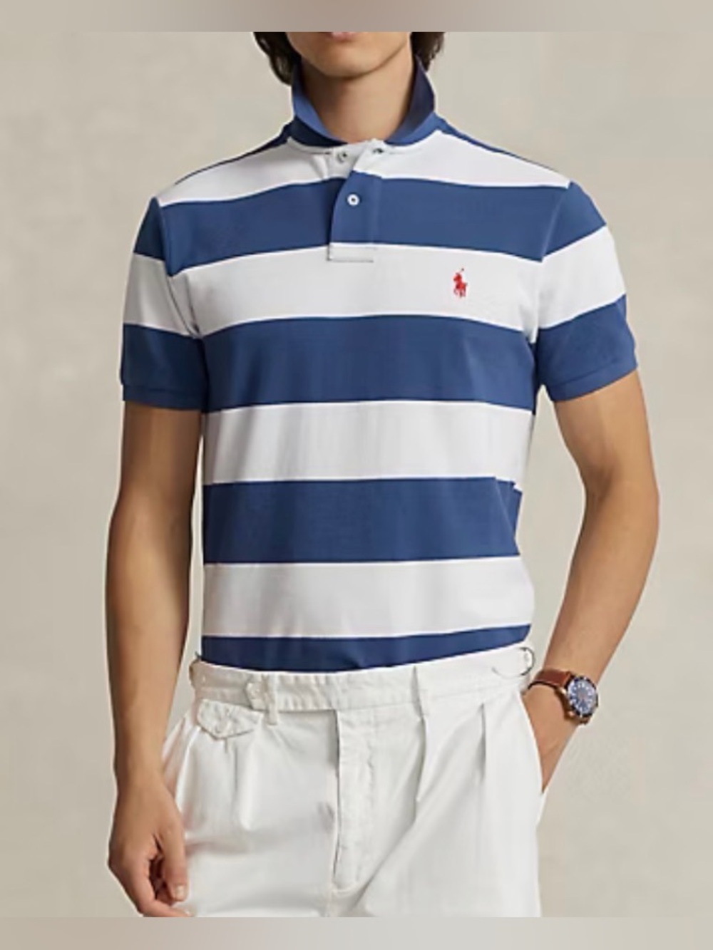 $115 Polo Ralph Lauren Custom Slim Fit Mesh XXL Blue/White Striped Cotton Shirt